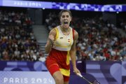 Carolina Marín durante un partido en las Olimpiadas.