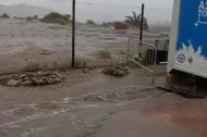 Las inundaciones generadas por las fuertes lluvias del domingo frente a la Geoda de Pulpí.