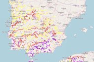 Mapa de GloFAS con las zonas inundables de España.