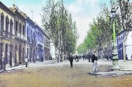 Paseo del Príncipe (1903), con firme de albero y álamos como céntinelaes, en una zona próxima a la Plaza Circular. Colección de Narciso Espinar