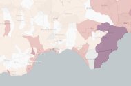 Un mapa de la provincia de Almería muestra por colores las zonas más masificadas turísticamente hablando.