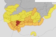 Mapa de Andalucía con los avisos previstos para mañana miércoles