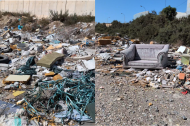 Acumulación de basura, muebles y escombros entre el Sector 20 y la rambla del Andarax