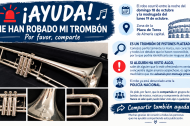 La música a la que han robado el instrumento ha publicado mensajes como este en sus redes para pedir la colaboración ciudadana.