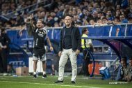 Julián Calero (derecha) en el Oviedo-Sporting.