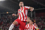 Miguel de la Fuente salta de alegría tras anotar su séptimo gol.