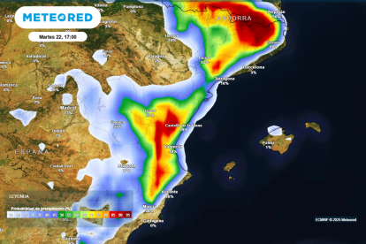 Mapa de Meteored con las tormentas en el Mediterráneo.