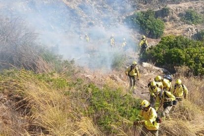 Efectivos del Infoca trabajan en el incendio de Lubrín.