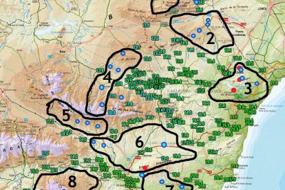 Mapa de la provincia con las zonas actualmente sin estaciones meteorológicas