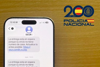 Mensaje gancho y fraudulento enviado a un usuario, suplantando a una empresa de paquetería.