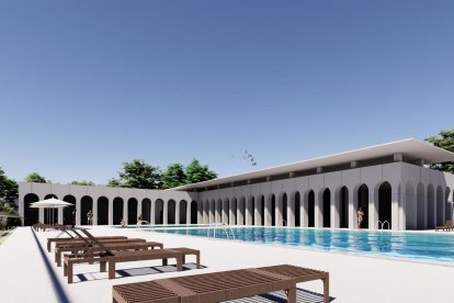 La piscina de agua del mar con estética romana.