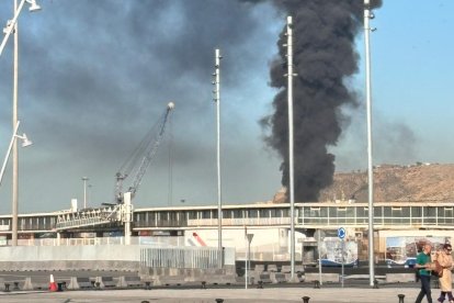 Densa columna de humo en el Puerto de Almería