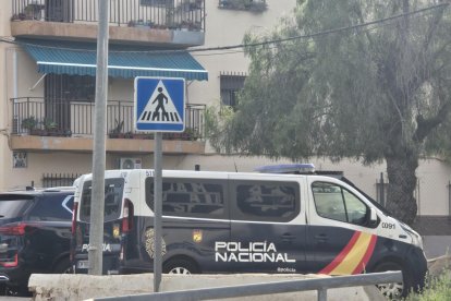 Un furgón de la Policía Nacional en Berja esta mañana.