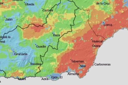 Mapa del índice de Peligro de Incendios Forestales de la Aemet.