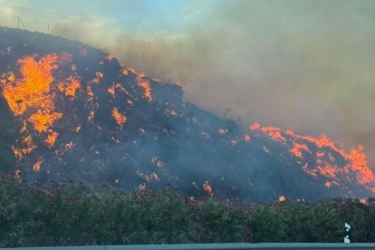Imágenes del incendio desde la carretera.