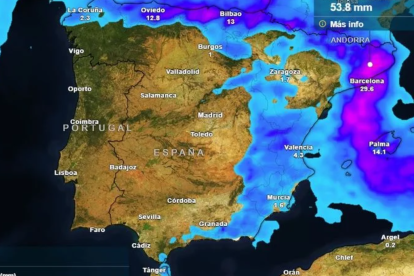 Mapa de precipitaciones de Meteored.