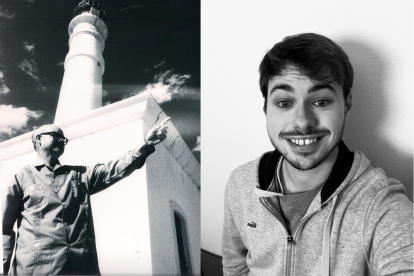 Eustaquio Gandolfo Fernández, antiguo farero del Sabinal, junto a su bisnieto Miguel Zea Mayol, arquitecto que ha investigado la historia de los faros de Almería.