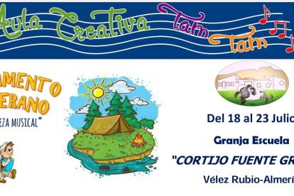 Cartel del Campamento de Verano de Aula Creativa TAM TAM en Vélez Rubio