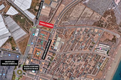 En rojo, el puente que uniría la salida de la variante con Reino de España, en una imagen de G. Maps.