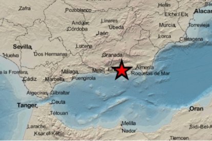 Mapa del IGN donde la estrella marca el punto donde se registra el terremoto.