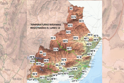 Mapa de temperaturas de la pasada noche.