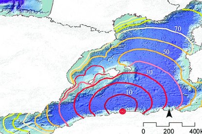 Tiempo de llegada de un tsunami a la costa almeriense.