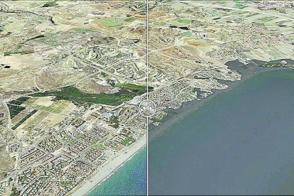 La Fundación Abanca alerta del avance del mar en zonas como Vera (en la foto situación en 2020 y 2100)”.