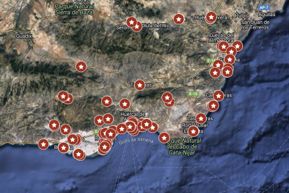Mapa de bares y restaurantes./ @DatosAlmería