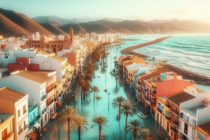 Imagen generada con IA en la que se ve a Almería devorada por el mar.