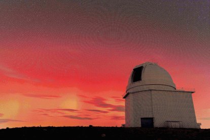 La impresionante aurora boreal captada desde el Observatorio de Calar Alto. (Imagen: Samuel Góngora)