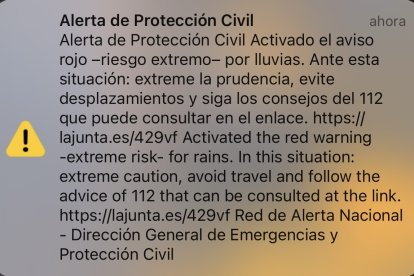Alerta recibida en los móviles.