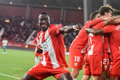 Lopy en el partido ante el Córdoba: pura alegría.