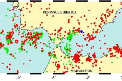 Mapa de frecuencia de terremotos en el sur peninsular.