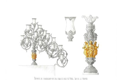 Diseño y detalle de los nuevos candelabros de cola del palio de la Merced.