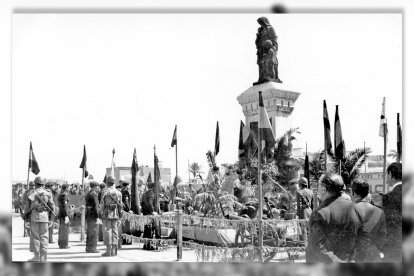 Celebración del Día de la Victoria el uno de abril de 1944 en el altar que se levantó a los pies de la estatua de la Caridad, en la Plaza Circular.