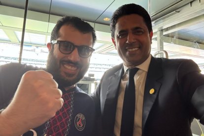 Turki Al-Sheikh con Nasser Al-Khelaïfi celebran la goleada del PSG al Real Madrid.