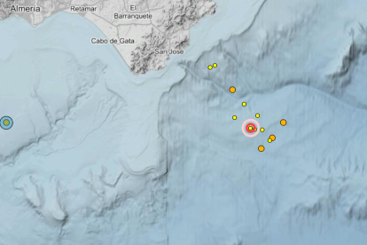 Mapa del IGN con las réplicas del gran terremoto de Cabo de Gata.