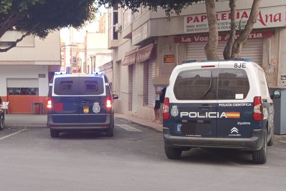 Vehículos de Policía Nacional junto a calle Arqueros el día del crimen.