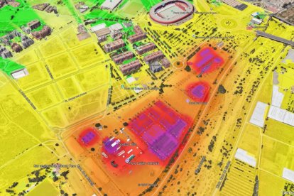 Mapa realizado con el software predictivo que vaticina cómo será el ruido de la Feria.