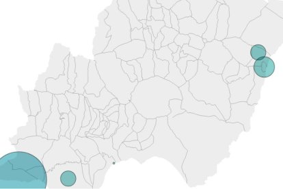 Mapa con las intervenciones de la Guardia Civil contra el petaqueo en la provincia.
