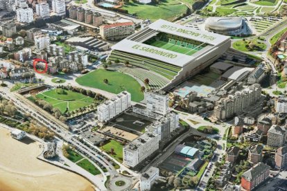 Vista aérea de cómo quedaría Santander si se lleva a cabo el proyecto diseñado por el club.