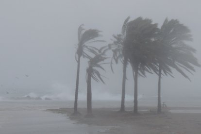 La fuerza del temporal 'Kristin' en las playas de la capital almeriense a primera hora de este miércoles.