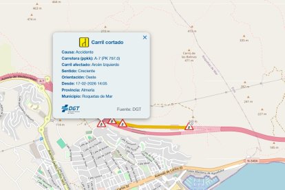 El mapa de la Dirección General de Tráfico (DGT) informa del incidente y las retenciones en la A-7.