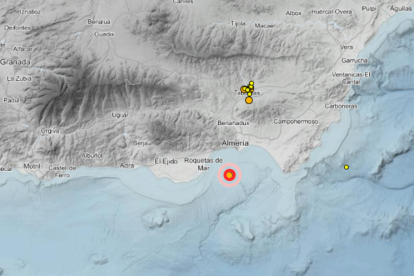 Mapa del IGN con los últimos terremotos en Almería.