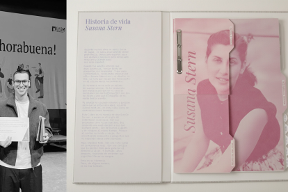 A la izquierda, Mauri Vennekamp en la recogida del premio. A la derecha, el diseño ganador.