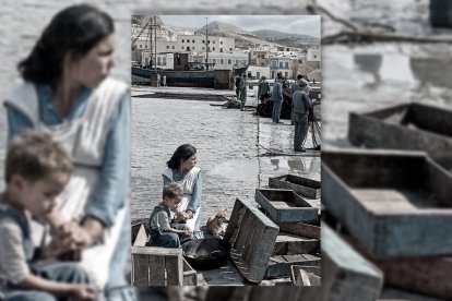 Un niño rebañando la paila de migas en el puerto pesquero de Almería. Las migas eran un manjar para pobres y para ricos.