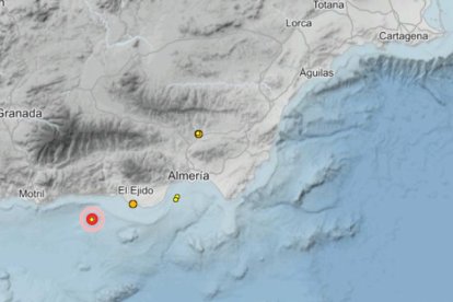 Mapa con los últimos terremotos de la provincia de Almería.