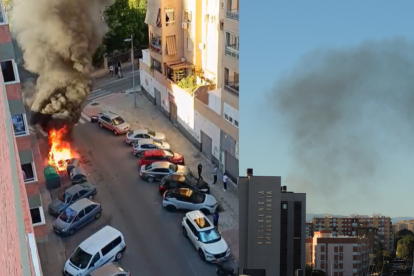 El incendio de un contenedor en Regiones deja una gran columna de humo en Almería