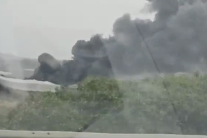 La columna de humo generada por el incendio, vista desde la autovía.