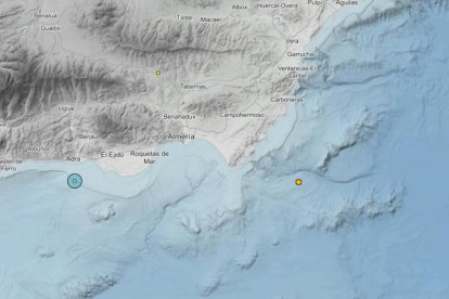 Mapa que recoge los últimos seísmos registrados en la provincia de Almería.